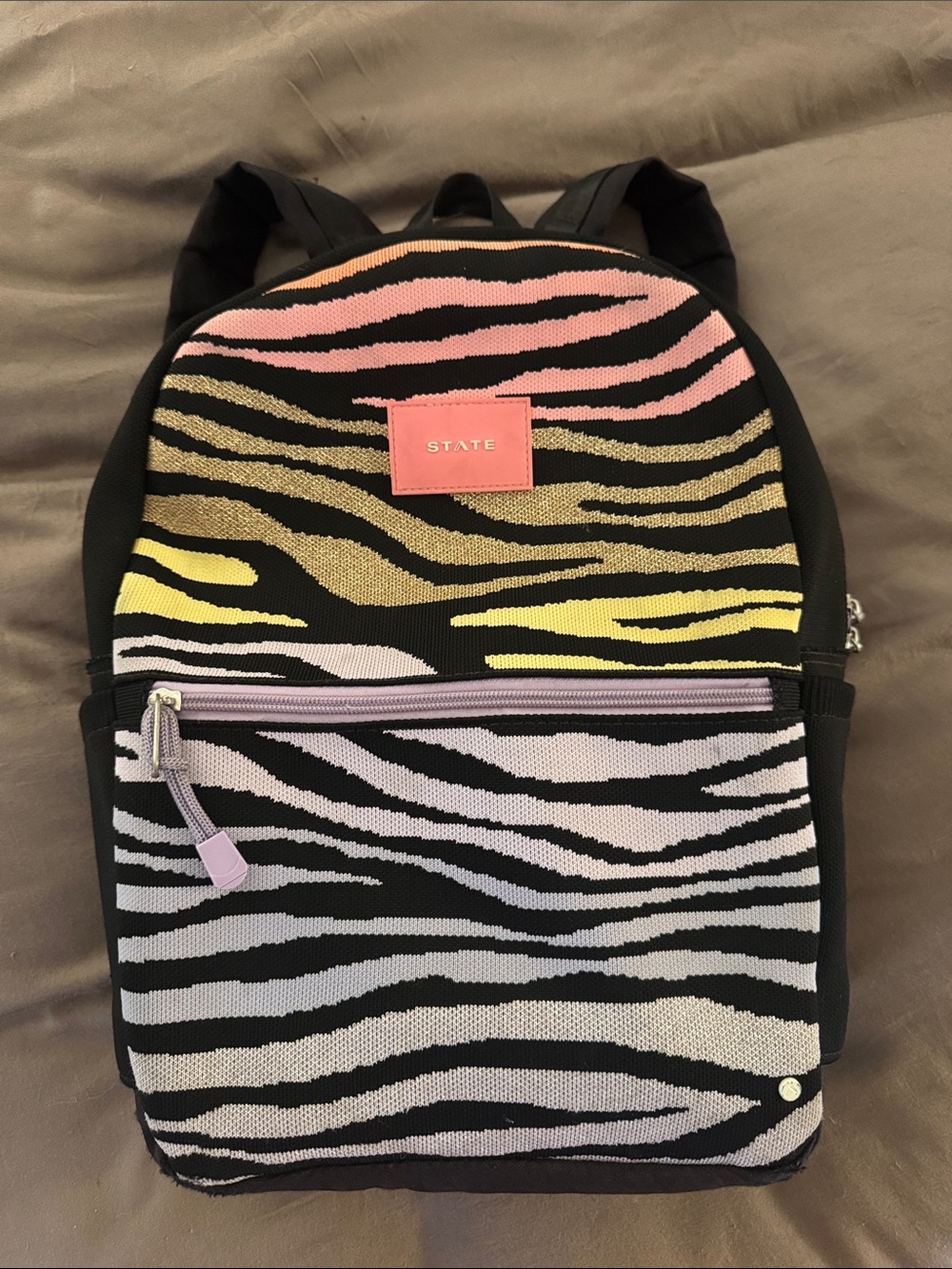 STATE Bags Kane Backpack in Zebra Print- Pink, Yellow, Gold, Lavender & Black